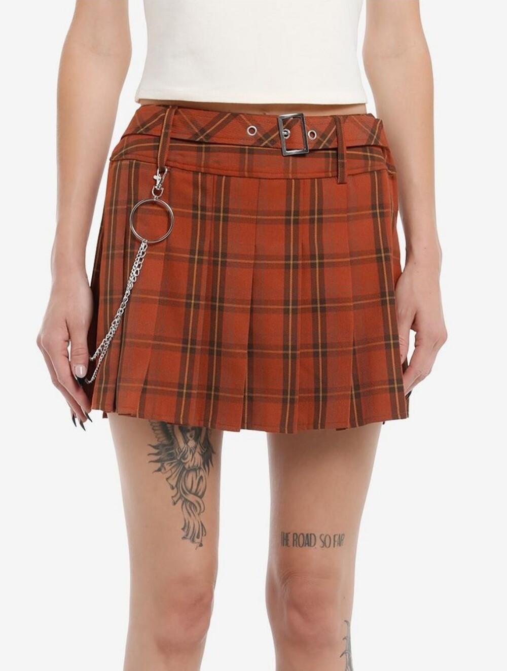 Plaid Red-rusty-Orange Pleated Punk Mini Skirt